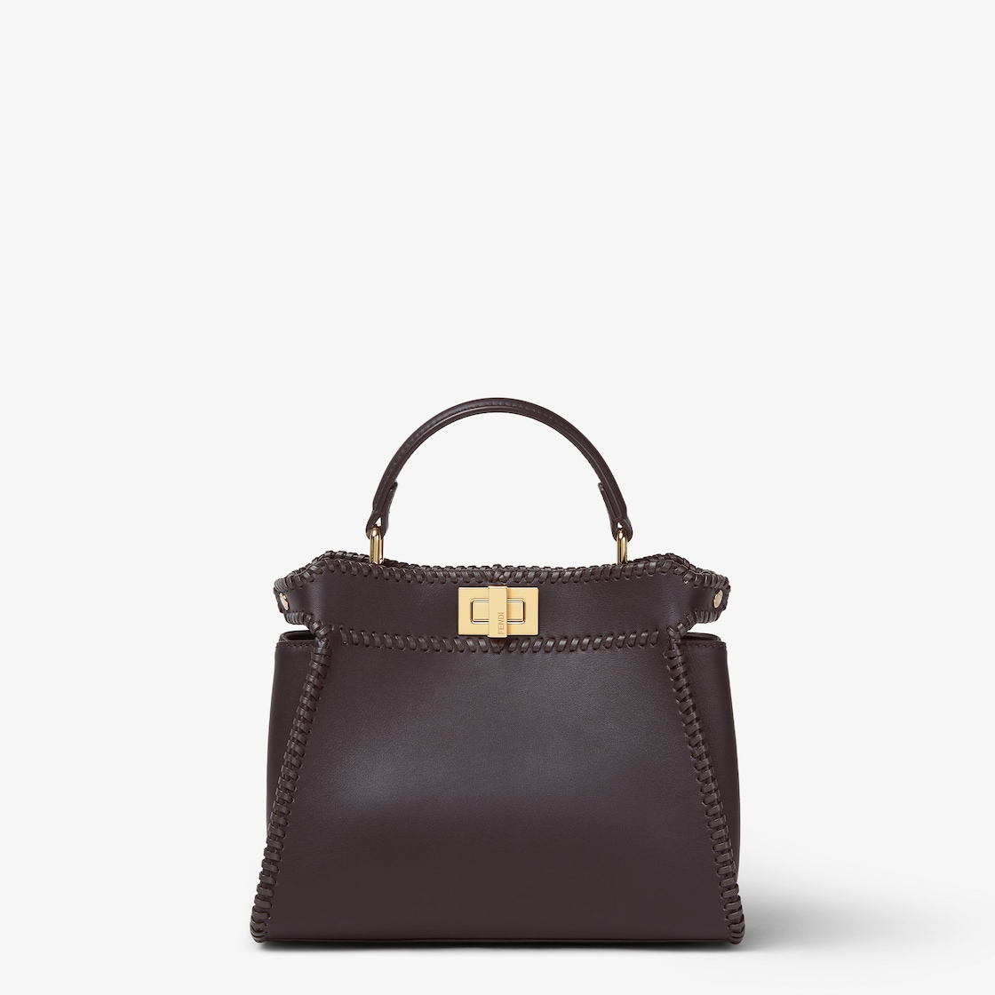 FENDI Peekaboo Mini Dark brown leather bag with threading - Image 4